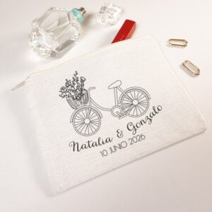 Neceser personalizado boda Bicicleta, 20x15cm, tacto suave, recuerdo especial