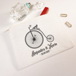 Neceser personalizado boda Retro Bike, 20x15cm, tacto suave, recuerdo especial
