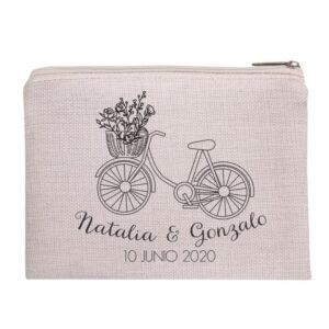 Neceser personalizado para boda. 20x15cm. Tacto suave. Modelo Bicicleta