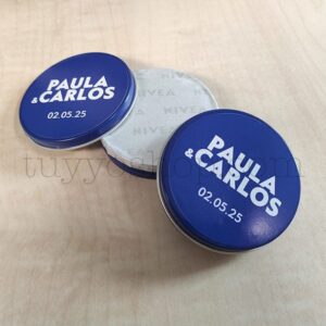 Crema Nivea clásica, personalizada con nombre y fecha del evento, 30ml