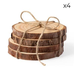 Set de 4 posavasos, pino natural, incluye cuerda de yute pack 4 posavasos madera natural