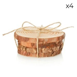 Set de 4 posavasos, pino natural, incluye cuerda de yute pack 4 posavasos madera natural3
