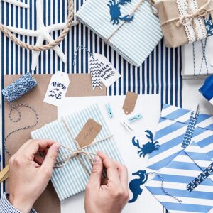 Pack 6 bolsas para regalo Rayas Azules. Incluye pegatinas.