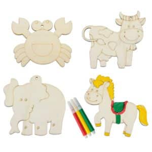 Pack de 4 animales de madera con rotuladores