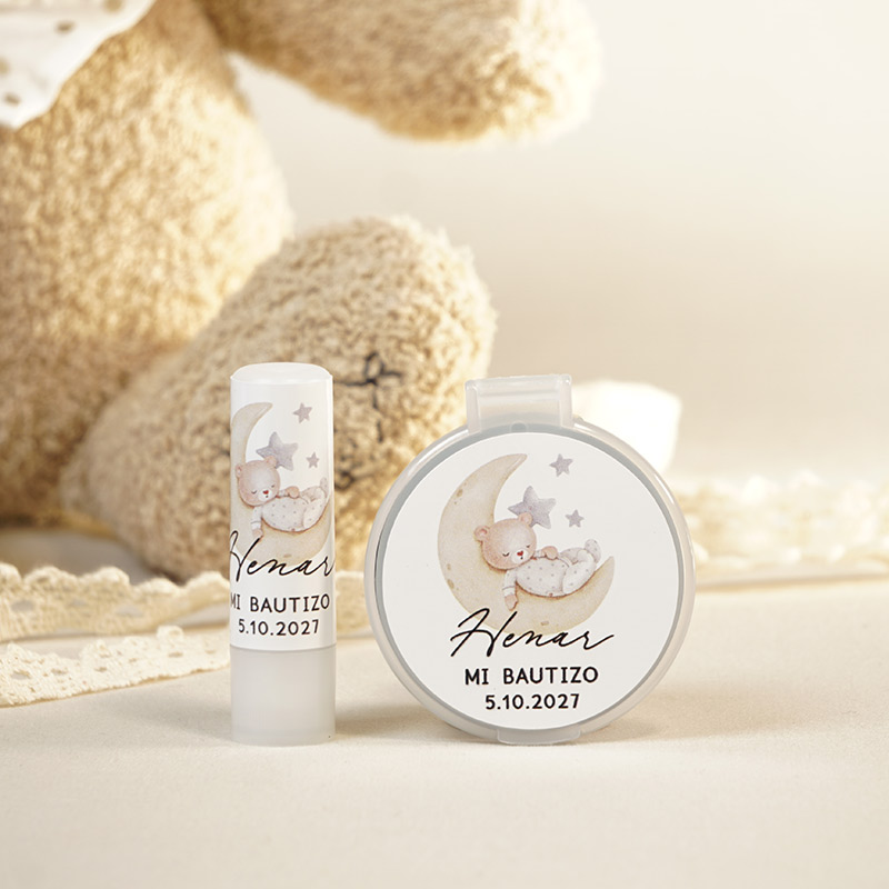 pack espejo y bálsamo personalizado para bautizo diseño osito dormilón
