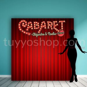 Pack de photocall para boda 2x2m + Marco 70x100 + Cartel de bienvenida con soporte. Modelo Cabaret