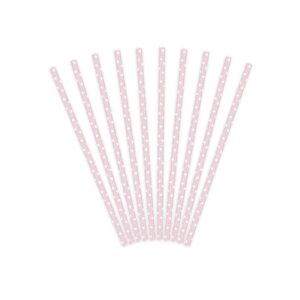Lote de 10 cañas. Lunares blancos, fondo rosa. 19.5cm