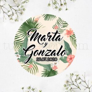 Pegatinas personalizadas para boda - laurel y corazón