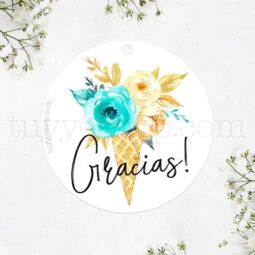 etiqueta para boda, modelo gracias, cucurucho floral
