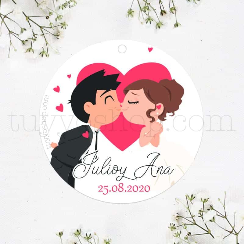 camarera Rayo Fundir Etiqueta personalizada para boda. Modelo Kiss and Love.