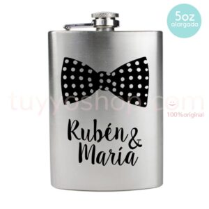 Petaca para boda pajarita personalizada