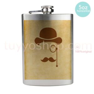 Petaca para boda mostacho y bombín. 4 y 5oz. petaca para boda 5oz alargada