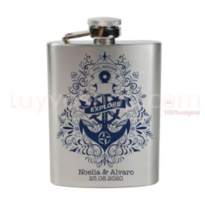 Petaca para boda, modelo timón. 4oz. Personalizable.