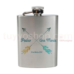 Petaca personalizada para boda, modelo flechas de colores. 4oz