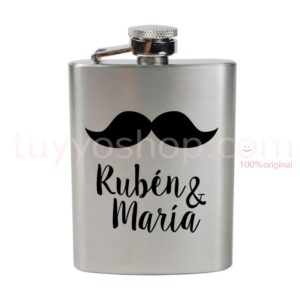 Petaca personalizada para boda, modelo bigote. 4oz