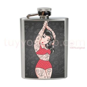 Petaca personalizada para boda, modelo Tattoo Girl, 4oz