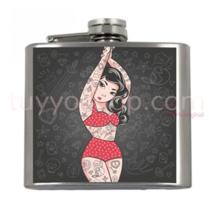 Petaca personalizada para boda, modelo Tattoo Girl, 5oz