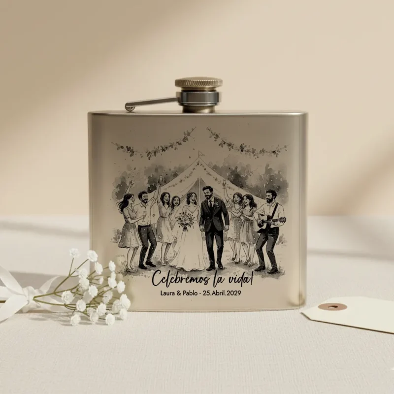 Petaca para detalle de boda, Celebremos la vida. Ideal como detalle de boda. 5oz