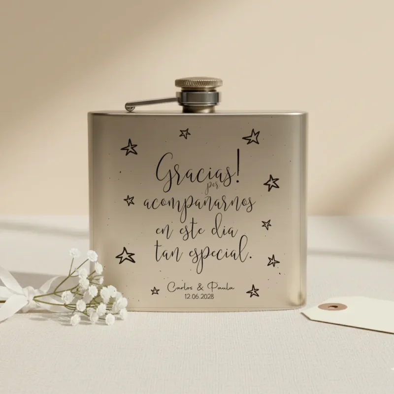 petaca de boda gracias! Detalle de boda personalizado. 5oz