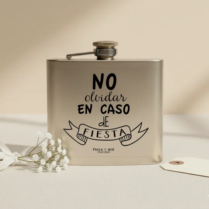 petaca de boda, no olvidar en caso de fiesta. Petaca para bodas de 5oz