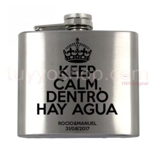 Petaca personalizada para boda, diseño Keep Calm, dentro hay agua. 5oz.