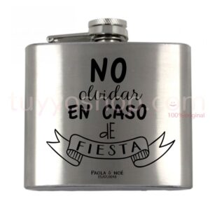 Petaca de boda frase No olvidar en caso de fiesta, 5oz