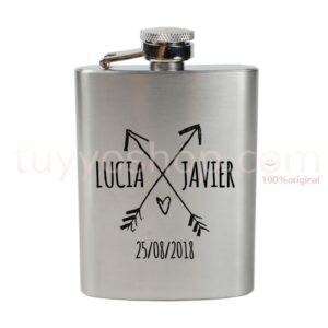 Petaca personalizada para boda, modelo doble flecha. 4oz