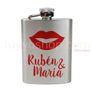 Petaca personalizada para boda, modelo labios. 4oz