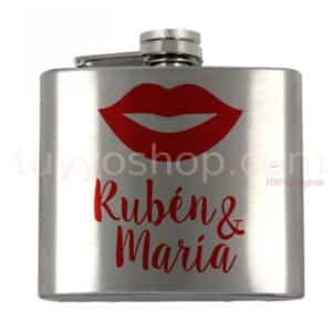 Petaca personalizada para boda, modelo labios. 5oz