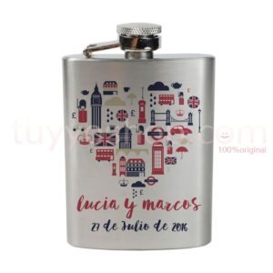 Petaca personalizada para boda, modelo London Heart 4oz