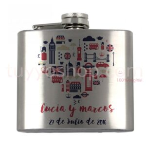 Petaca personalizada para boda, modelo London Heart 5oz