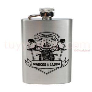 Petaca personalizada para boda, modelo motorclub. 4oz