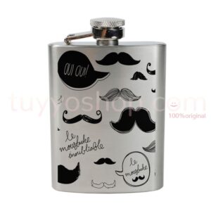 Petaca personalizada para invitados de boda. Modelo moustache black. 4oz