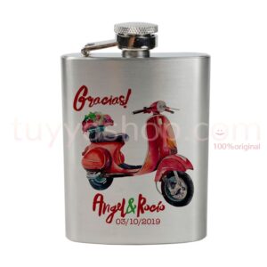 Petaca personalizada para boda, vespa floral 4oz.