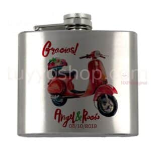 Petaca personalizada para boda, vespa floral 5oz.