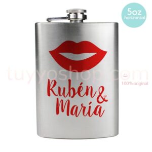 Petaca para boda labios rojos personalizados. Tamaño 4 y 5oz