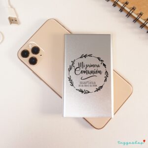 Powerbank personalizada para comunión, modelo circulo floral