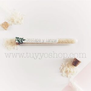 Probeta personalizada para arroz de boda. 11cm. Varios diseños. probeta de arroz para boda jaen