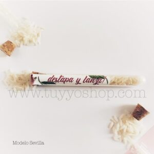 Probeta personalizada para arroz de boda. 11cm. Varios diseños. probeta de arroz para boda sevilla