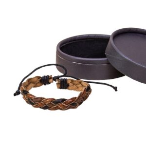 Pulsera cuero marrón y negra para hombre en caja regalo