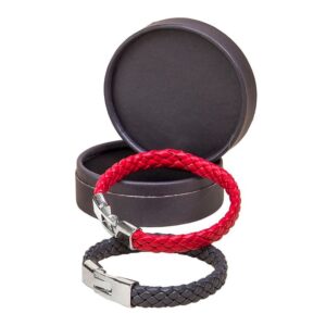 Pulsera cuero roja y gris en cajita de regalo