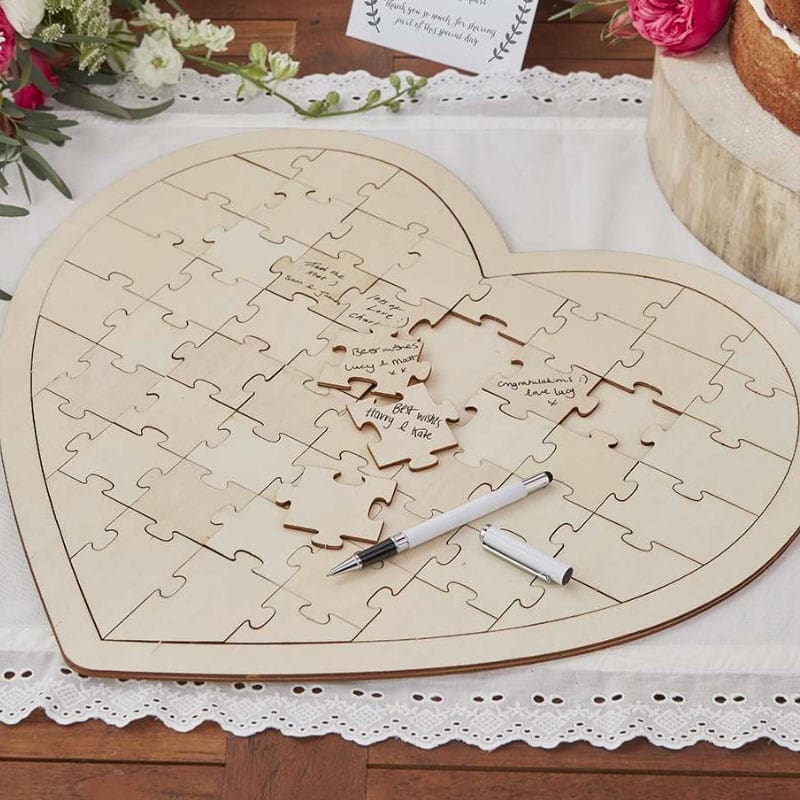 15 piezas Puzzle de madera corazón decoración libro de invitados boda 56x56 cm crayones 