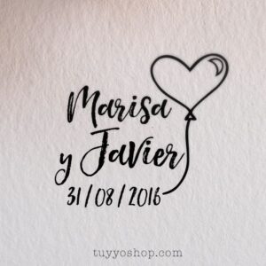 Sello de boda doble corazón, personalizado, cuña de madera