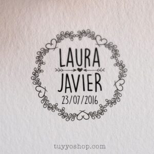 Sello personalizado para tu boda. Ramitas y corazón.