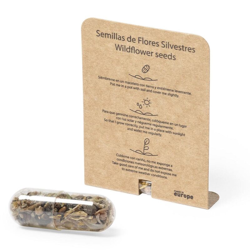 Cápsula de semillas flores silvestres. Personalizada, modelo green semilla de flores silvestres para boda2