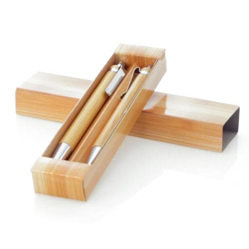 Set bolígrafo y portaminas bambú. Incluye estuche a juego