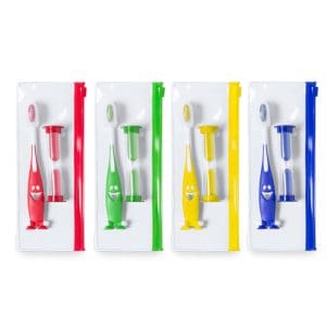 Set cepillo de dientes, reloj de arena y bolsa con cierre zip. 4 colores.