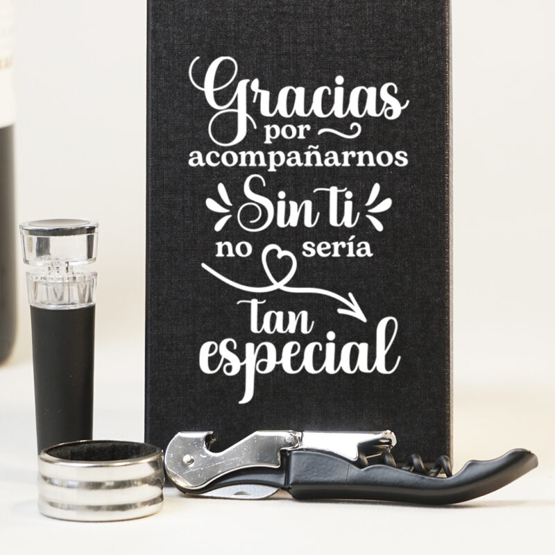 Set de Vino para regalo de boda con frase de agradecimiento - Imagen 3