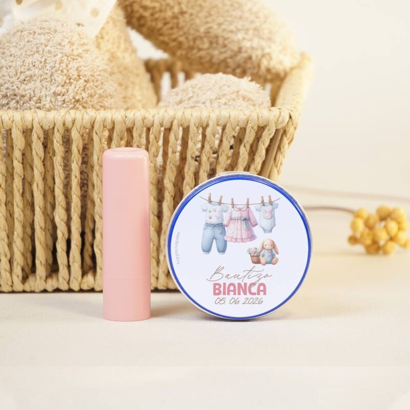 set personalizado para bautizo: espejo y bálsamo labial rosa