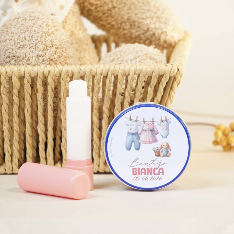 set personalizado para bautizo: espejo y bálsamo labial rosa